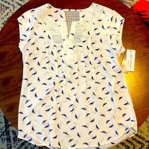 Daniel Rainn white blouse with birds NWT